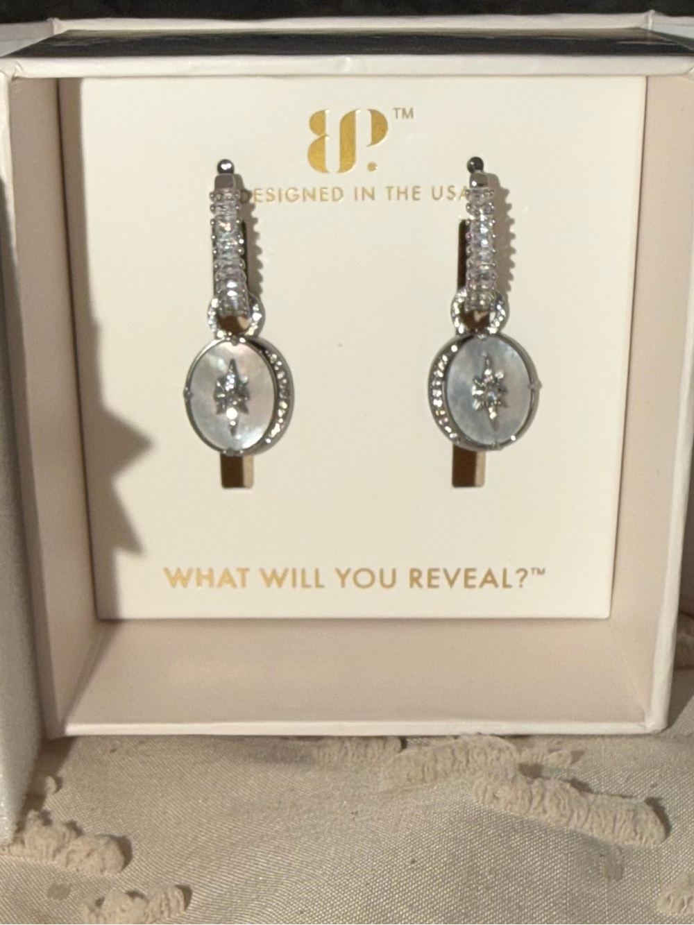 Mother-of-Pearl Star Drop Earrings - Hematite plating